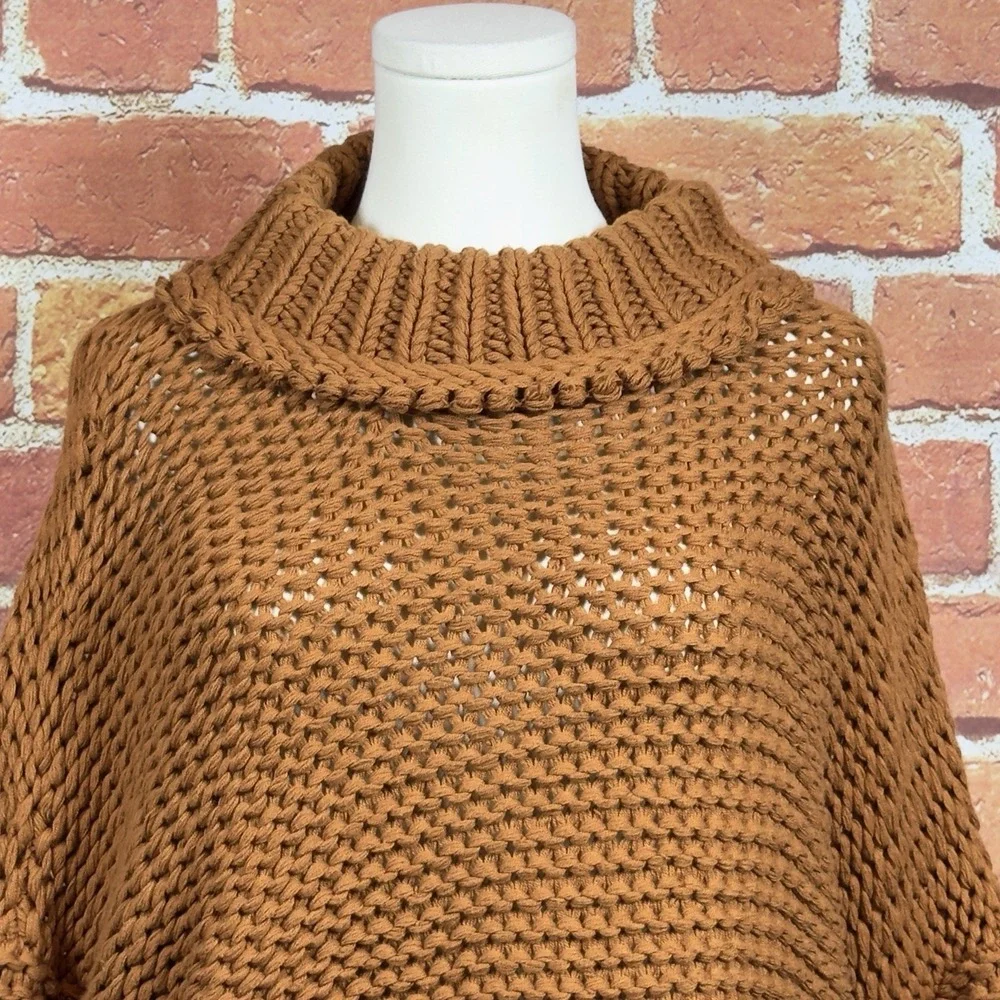 Free People‎ Chunky Knit Cotton Pullover Sweater Brown Mock Neck  Size  S/P